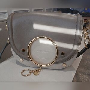 See By Chloe Gray Crossbody Bag with Gold Accents